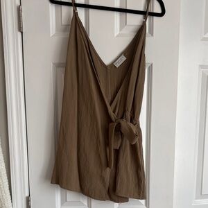 Brown Sleeveless Wrap Romper